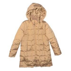 Kenneth Cole Reaction Women’s Beige Hooded Long Puffer Coat Winter Jacket